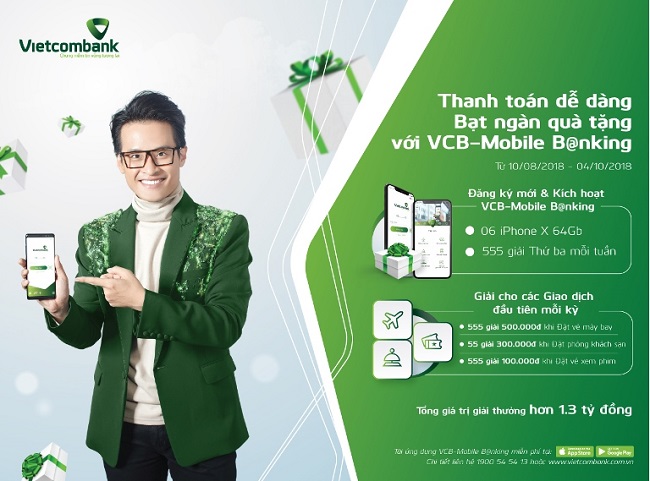 Vietcombank triển khai chương trình khuyến mại “Thanh toán dễ dàng – bạt ngàn quà tặng với VCB-Mobile B@nking”
