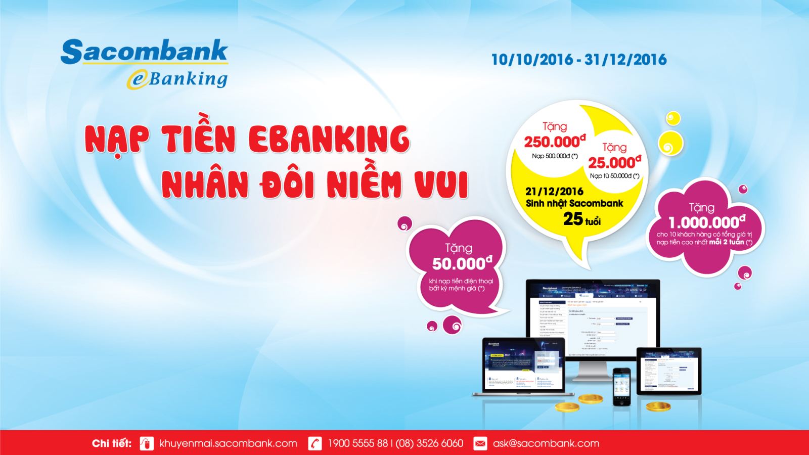Sacombank ưu đãi cho khách nạp tiền eBanking